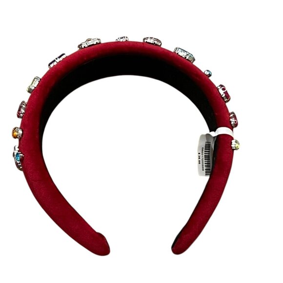 Bari Lynn New Red Velvet Padded Headband With Multicolor Gemstones - Picture 5 of 5